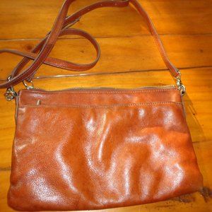 Fossil Leather Crossbody Bag Cognac Zip Closure Pockets Adj./Removable Strap